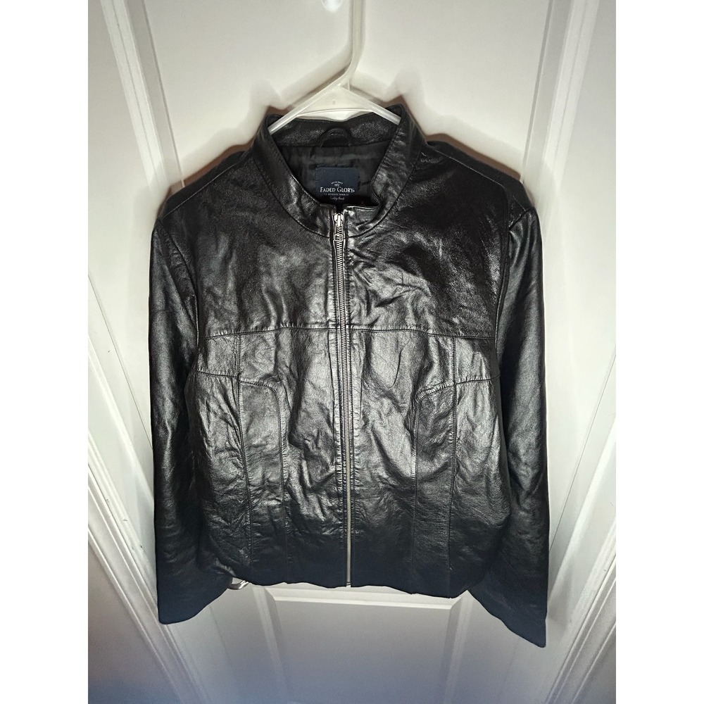 Vintage Y2k Faded Glory Black Faux Leather Motorcycle Jacket Sz Womens XL
